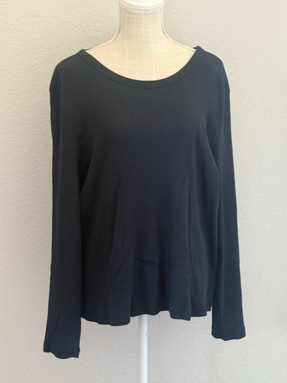 Lands End Womens 18 20 Rib Knit Boat Neck Top Long Sleeve Black Plus Size Casual
